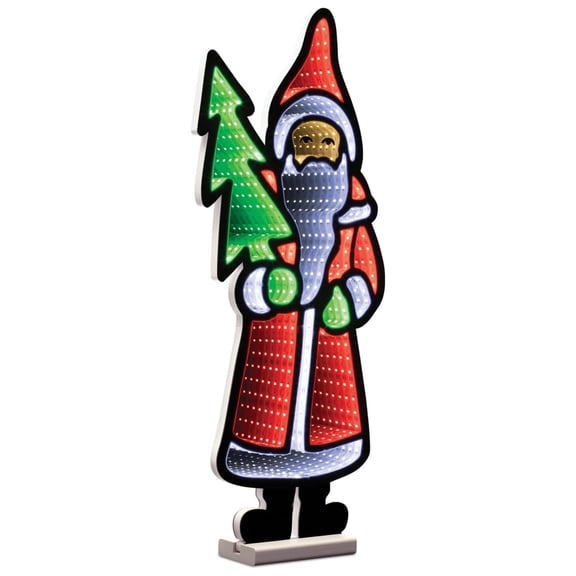 Santa with Tree Ekkolight Holiday Decoration 23.5 Inch - Festive Acrylic Figure with Infinity Lights - Indoor/Outdoor Christmas Decor