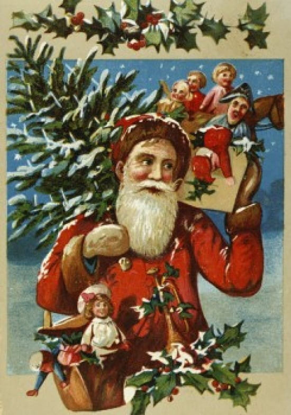 Santa with Tree & Toys ca1900 Nostalgia cards Canvas Art - (18 x 24)