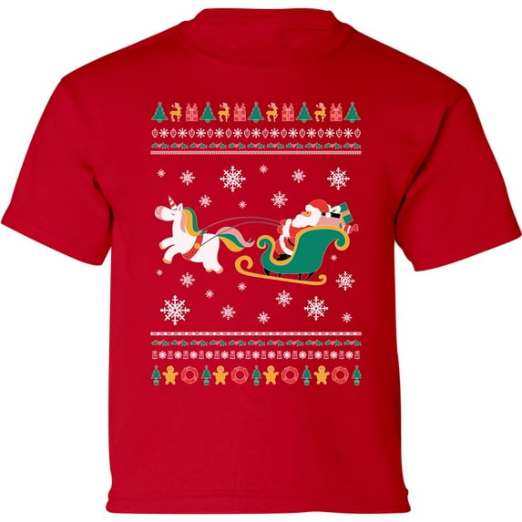 Santa with Unicorn Christmas Graphic Shirt - Merry Christmas Toddler Tees for Kids - Funny Xmas Outfit Toddler Boys Girls T-Shirt Xmas Gifts