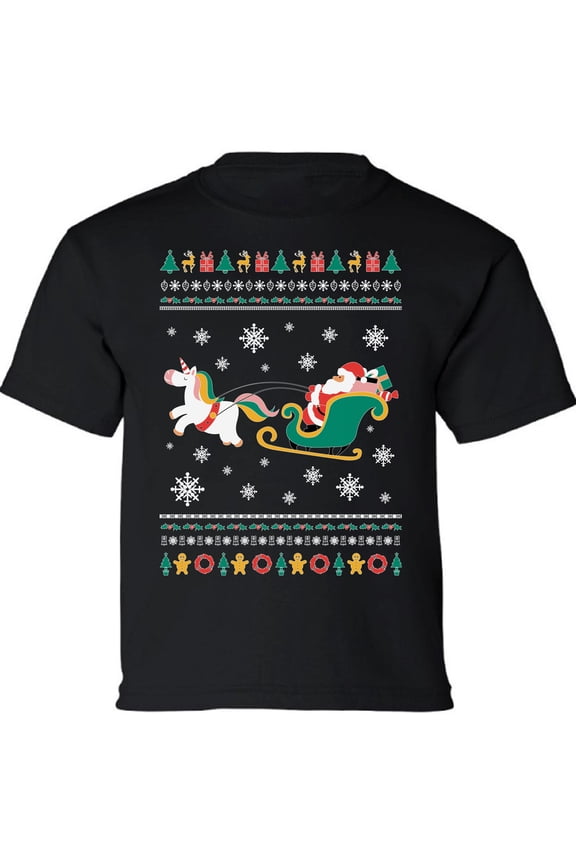 Santa with Unicorn Youth T-Shirt Christmas Gift for Boys Girls - XS S M L XL Xmas Graphic Tee - Christmas Unisex Shirt Cotton Top Tee Gifts for Kids
