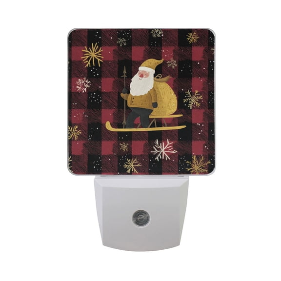 Santa with Yellow Christmas Suit Red Plaids LED Night Light Sensor Lamp Plug-in Adjustable Brightness 2 Pack