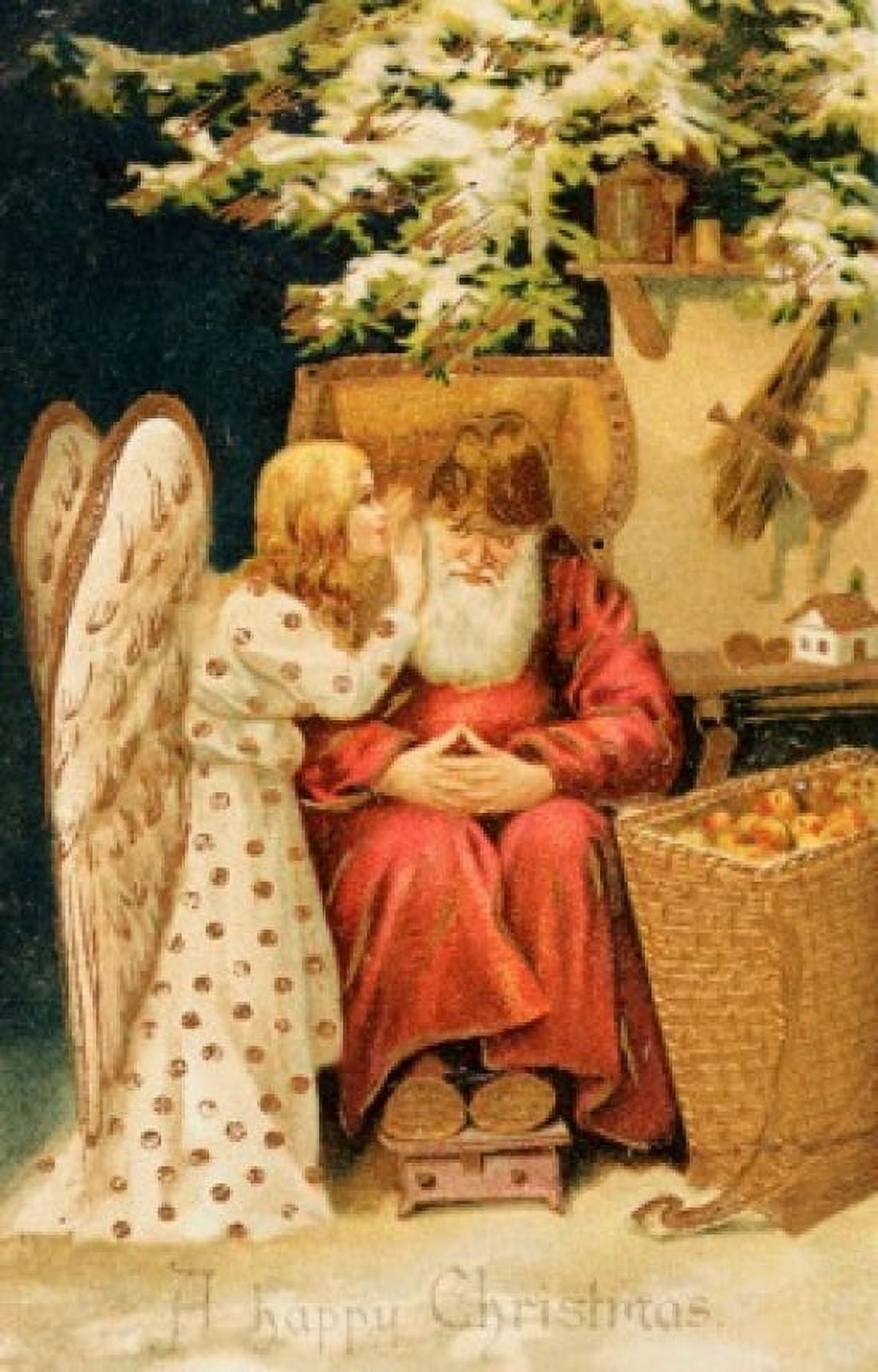 Santa with an Angel Nostalgia Cards Canvas Art - (24 x 36)