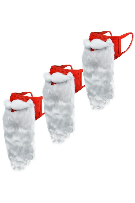 (3 Pack) Holiday Santa Beard Face Mask Costume for Adults for Christmas 2020 (One Size fits All) Red