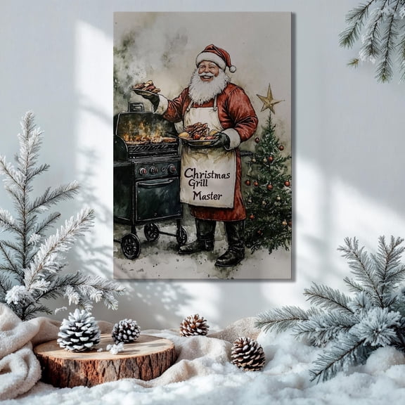 Santabarbecue Tree Wall Art Grill Master Festive Bbq Decor Ready To Hang Unframed Paper Print