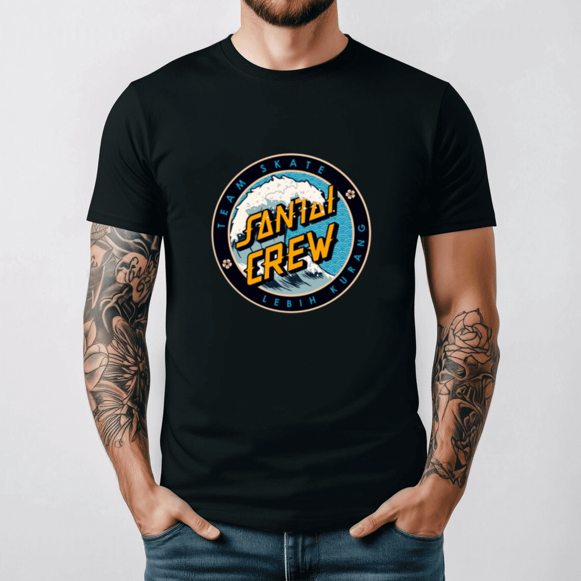 Santai Crew Wave Minimalist Surf Culture Coastal Summer Lifestyle Unisex T-Shirt, up to size 3XL.