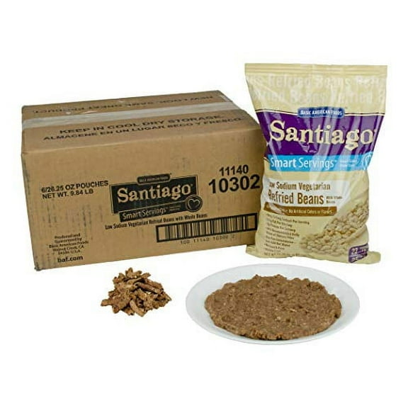 Santaigo Whole Vegetarian Refried Beans - 26.25 oz. pouch, 6 pouches per case
