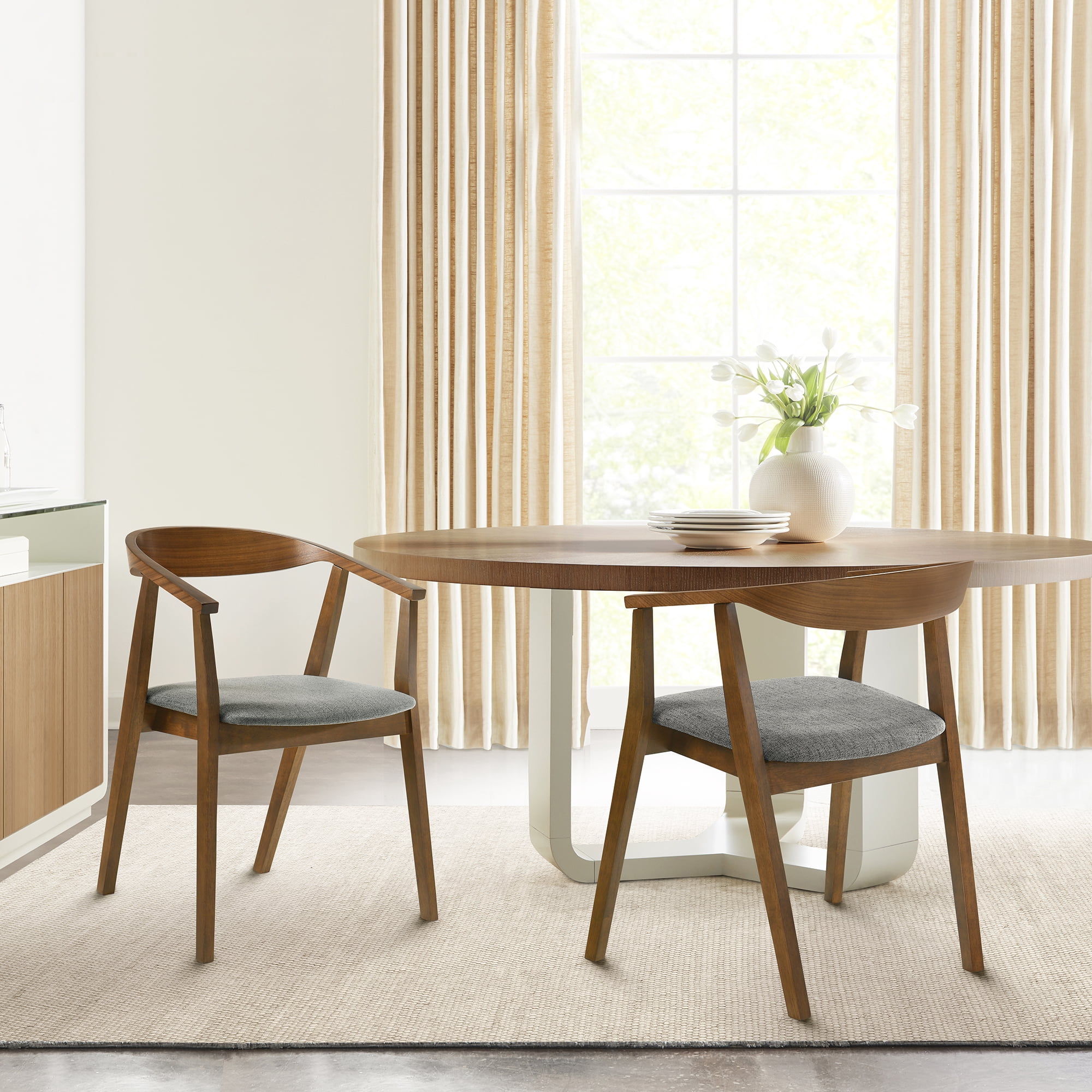 Santana Wood Dining Chair in Walnut Finish with Charcoal Fabric - Set of 6