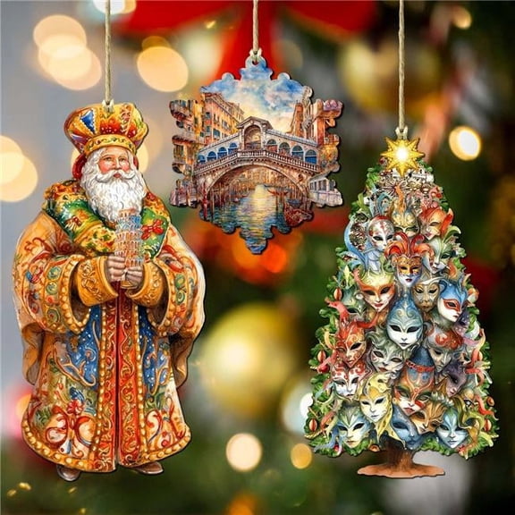 Santas Around the World - Italian Inspired Santa - Eco Wood Ornaments Set of 3 by G. DeBrekht Christmas Santa Snowman Decor - 8091307S3