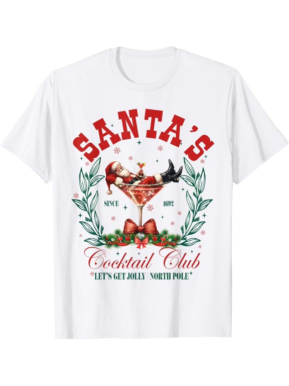 Santas Cocktail Club Christmas T-Shirt Classic Message T-Shirt, Vintage T-Shirt