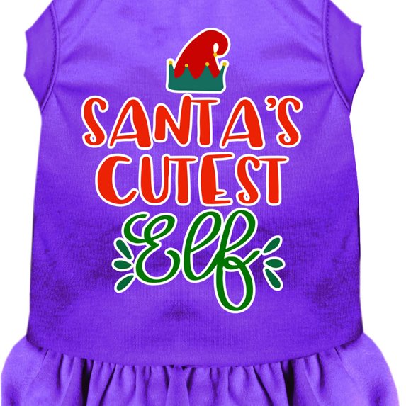 Mirage Pet Santa's Cutest Elf Screen Print Dog Dress Purple Med