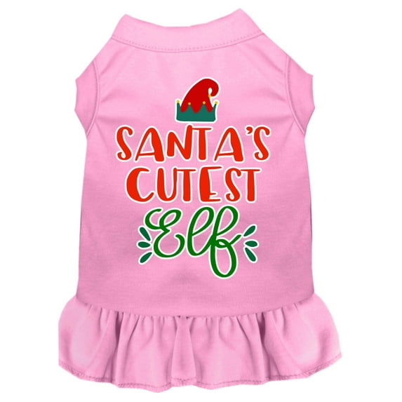 Mirage Pet Santa's Cutest Elf Screen Print Dog Dress Light Pink XXXL