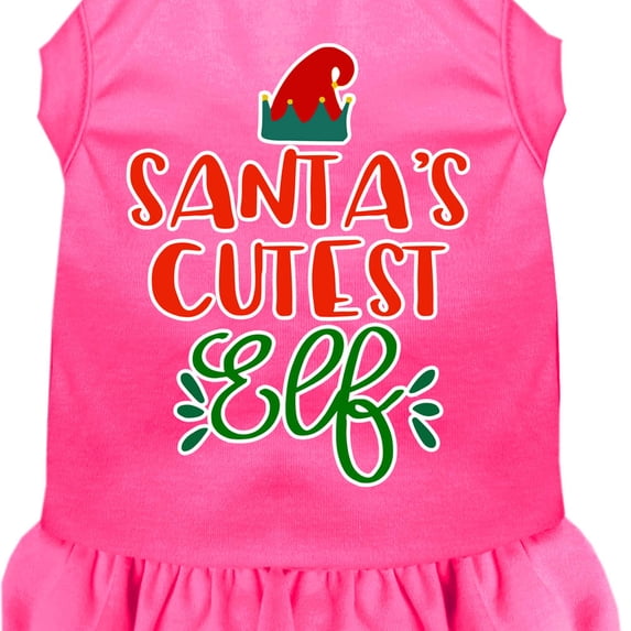 Mirage Pet Santa's Cutest Elf Screen Print Dog Dress Bright Pink Lg