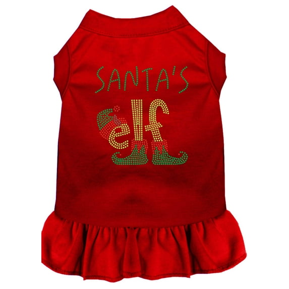 Christmas Pet Dog Cat Dress Rhinestone, "Santa's Elf"