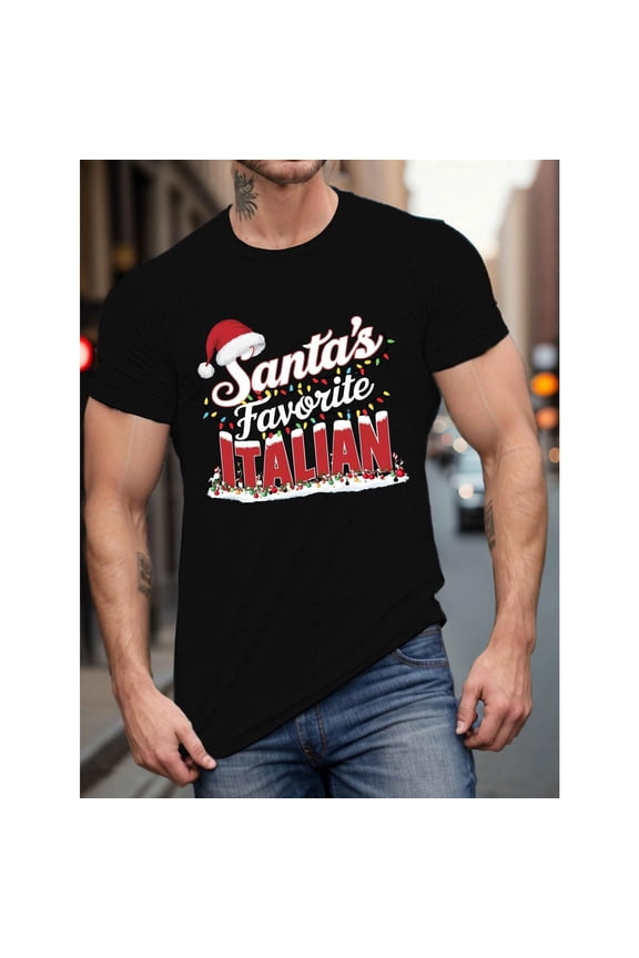 Santas Favorite Italian Tee Summer Graphic Print T Shirt Casual Short Sleeve Top Daily Comfort Wear Black S-5XL