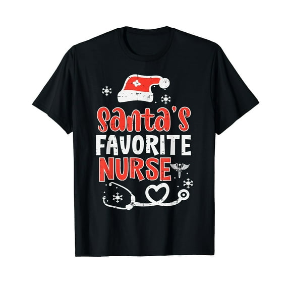 Santas Favorite Nurse Cute Christmas Xmas Scrub Top Men Women T-Shirt