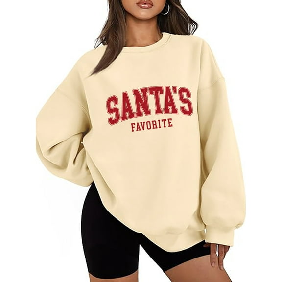Santas Favorite Sweatshirt Christmas Letter Print Shirts Christmas Santas Favorite Sweatshirts Women