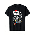 thumbnail image 1 of Santas Favorite Team Lead Christmas TShirt Black with Santa Hat and Christmas Lights Design Unisex Tee, 1 of 6