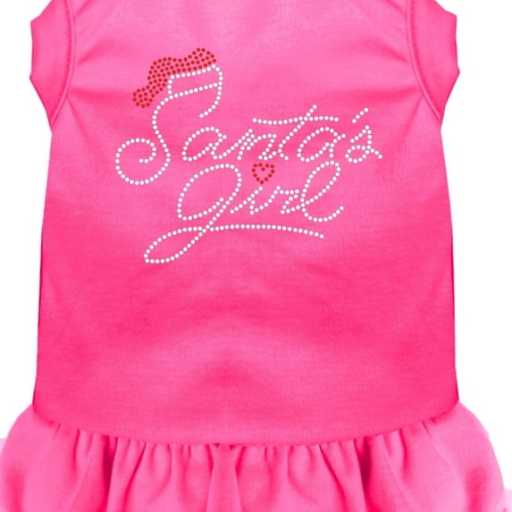 Mirage Pet Santa's Girl Rhinestone Dog Dress Bright Pink Med