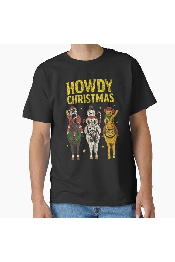 Santas Street Crew Snowman Gingerbread Cowboy Holiday Funny Art Unisex T-Shirt, for men & women, up to size 5XL