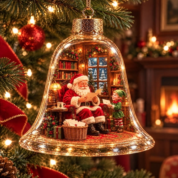 Santas Study Acrylic Glow In The Dark Christmas Bell Ornament, Lighted ...