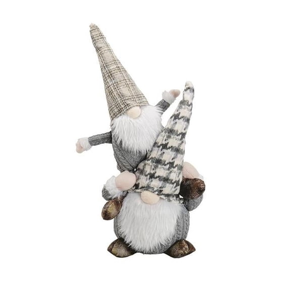 Santas Workshop 1961 23 in. Piggy Back Gray Plaid Gnome