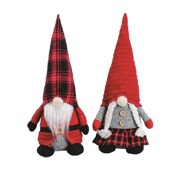 Santas Workshop 1973 13 in. Buffalo Plaid Gnomes - Set of 2