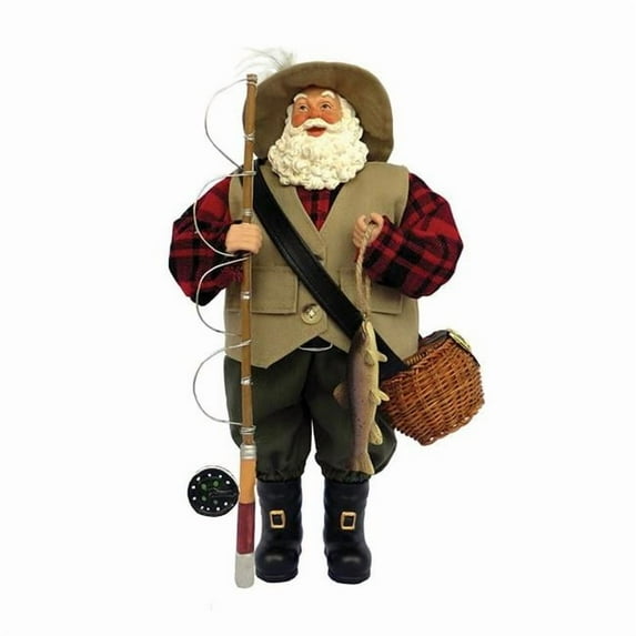 Santas Workshop 5620 12 in. Fly Fishing Santa Figurine, Brown