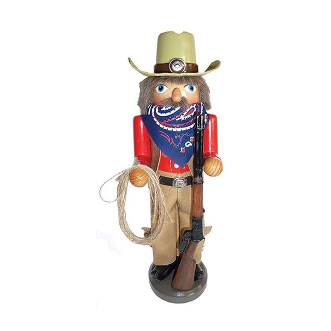 14.5" Beige and Red Wooden Cowboy Nutcracker with Rifle and Lasso