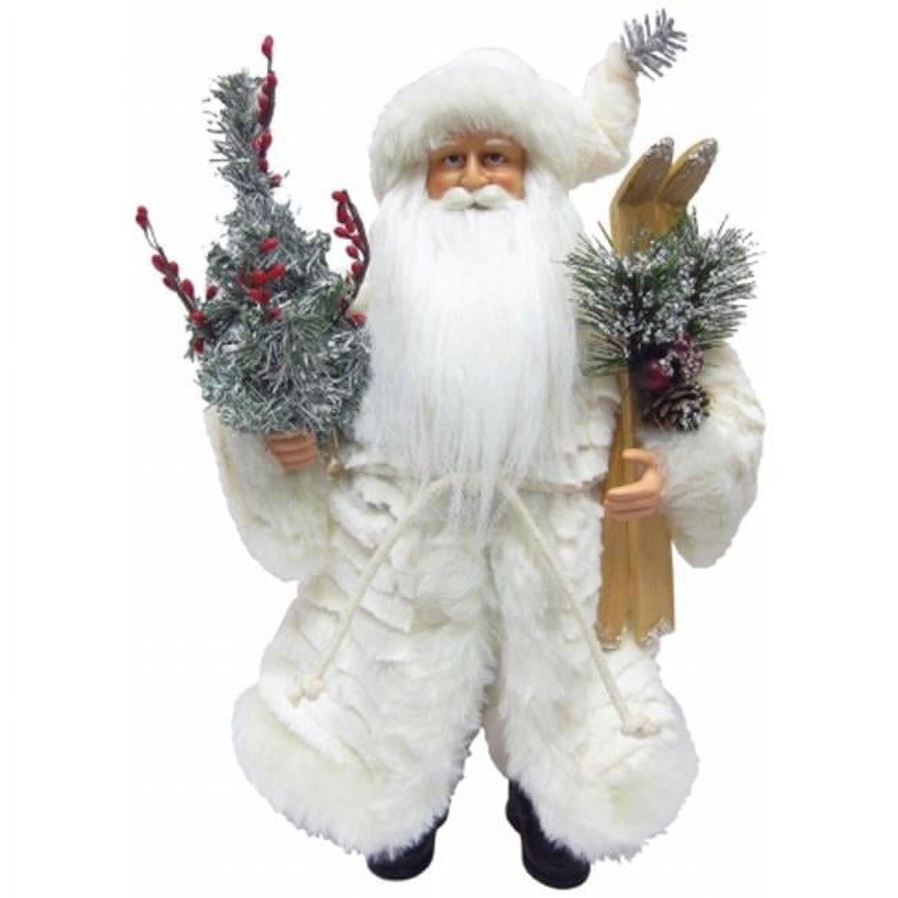 Classic Winter White Wooden Santa Figurine with Glitter