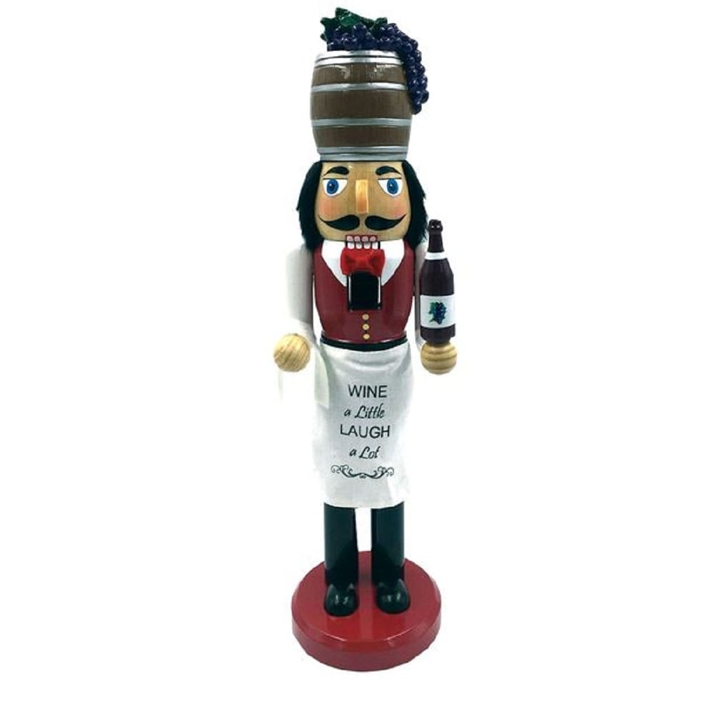 Handcrafted 14" Wine Steward Nutcracker in Red and White