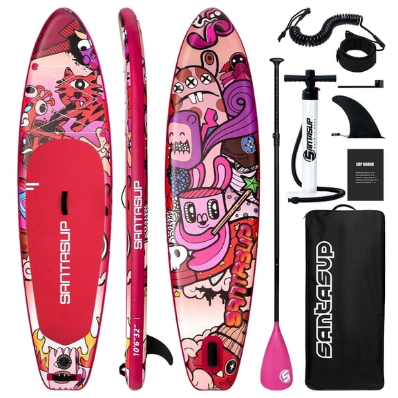 Santasup Blow Up Paddle Board Pink Inflatable Paddle Board For Adults, 10ft Yoga Stand Up Paddle Board, Sup Board With Accessories, Non-Slip Deck, Travel Backpack Wide Stance