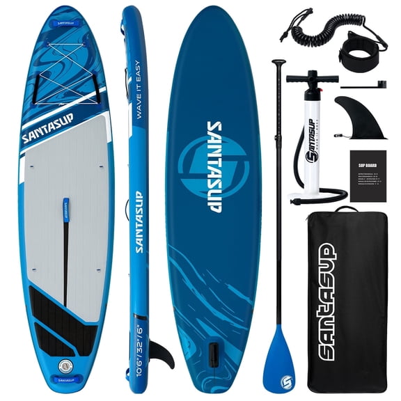 Santasup Blow Up Paddle Board Blue Inflatable Paddle Board for Adults, 10ft Sup Board with Accessories, Non-Slip Deck, Travel Backpack Wide Stance