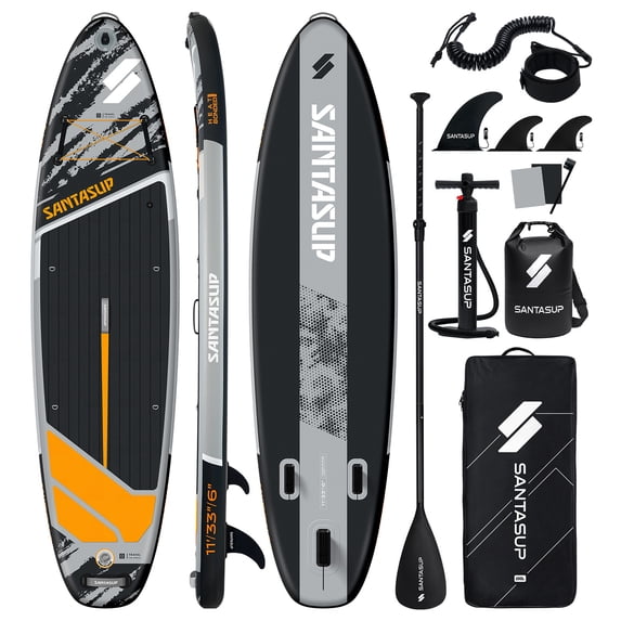 Santasup Stand Up Paddle Board Black Whale Inflatable Paddle Board for Adults, 10ft Yoga Blow Up Board, Sup Board with Accessories, Non-Slip Deck, Travel Backpack Wide Stance