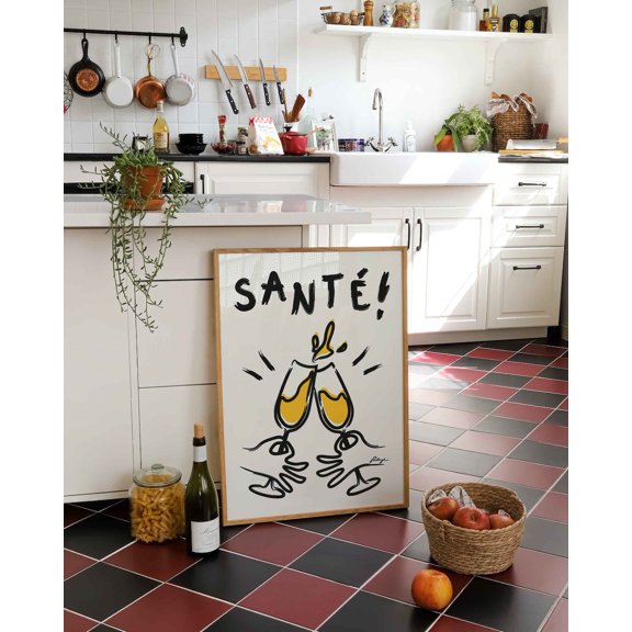 Sante Wine Wall Art: Vintage Cheers Poster Bar Cart Decor
