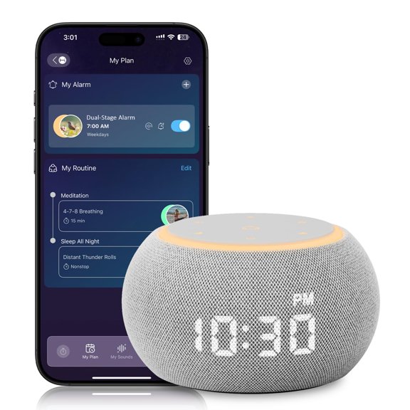 Santebee Sound Machine for Sleep White Noise Machine for Adults Night Light, Luna Pro 507 Soothing Sounds, Dual-stage Alarm&Snooze, Smart App Control Custom Buttons, Dimmable Clock Timer for Baby Kid