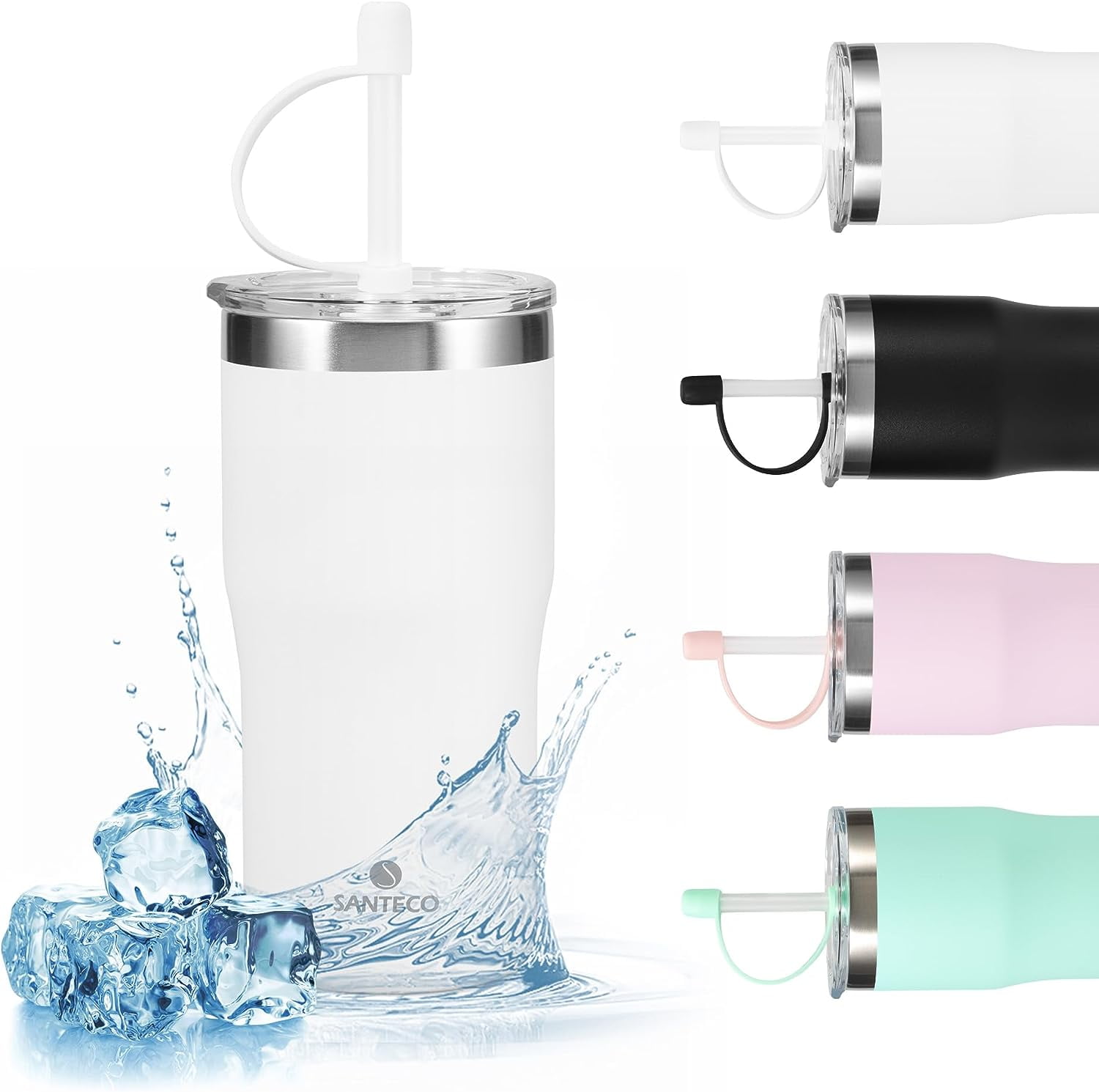 Santeco Insulated Tumbler with Lid and Straw,17oz Iced Coffee Cup