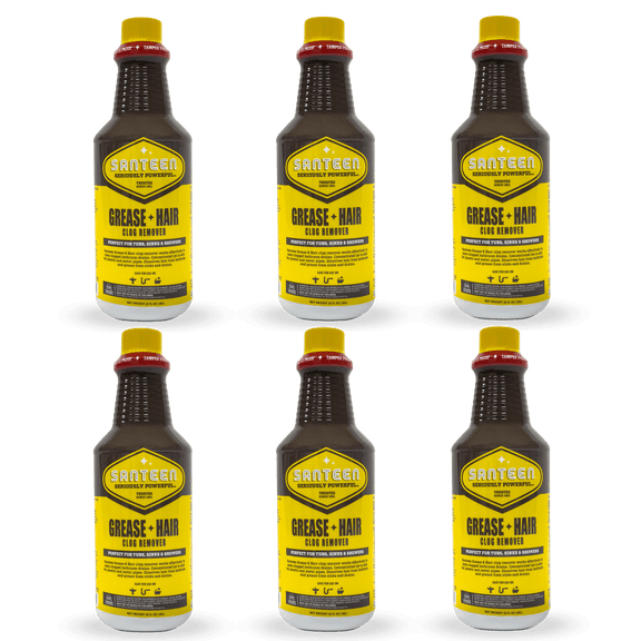 Santeen Grease and Hair Clog Remover, Acid-Free Liquid Drain Opener, 32 oz (6-Pack)