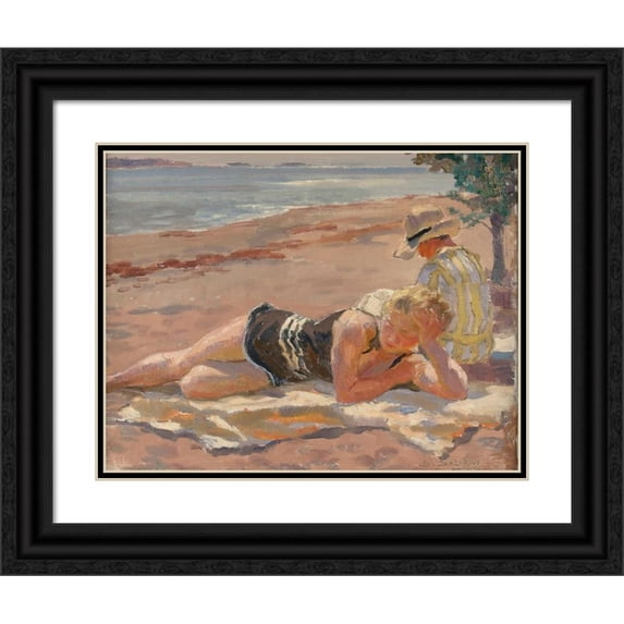 Santeri Salokivi 24x19 Black Ornate Framed Double Matted Museum Art Print Titled: On the Beach (1929)