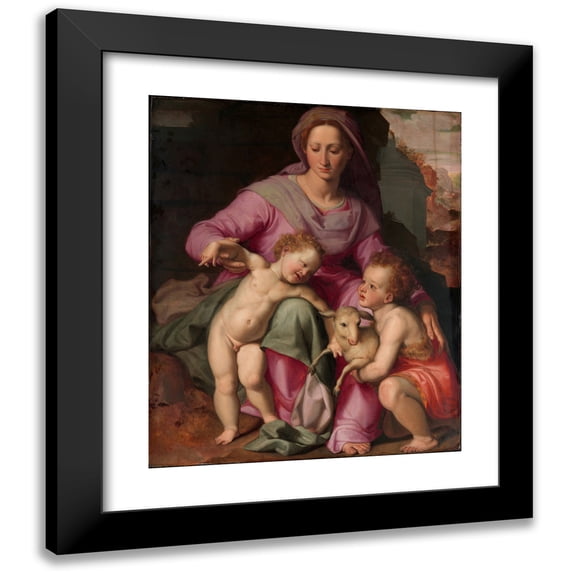 Santi Di Tito 20x23 Black Modern Framed Museum Art Print Titled - Madonna and Child with the Infant Saint John the Baptist (Early 1570s)