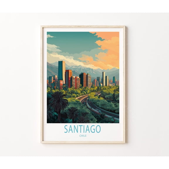 Santiago Chile Andes Mountain View Cityscape Travel Art Print, Unframed Paper Poster 8x10in