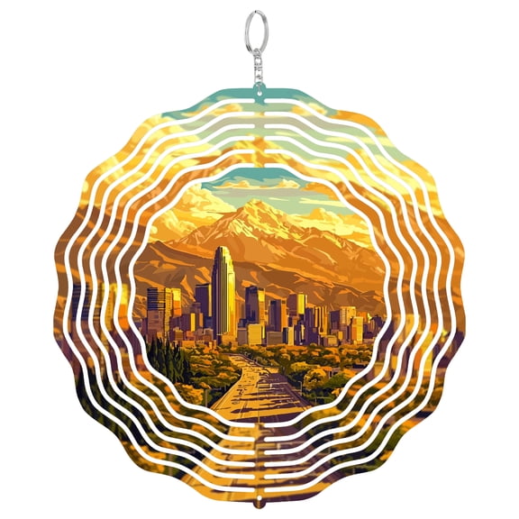 Santiago Chile City 3D Wind Spinner Stainless Steel Kinetic Yard Art Garden Decor Andes Mountains View Gift