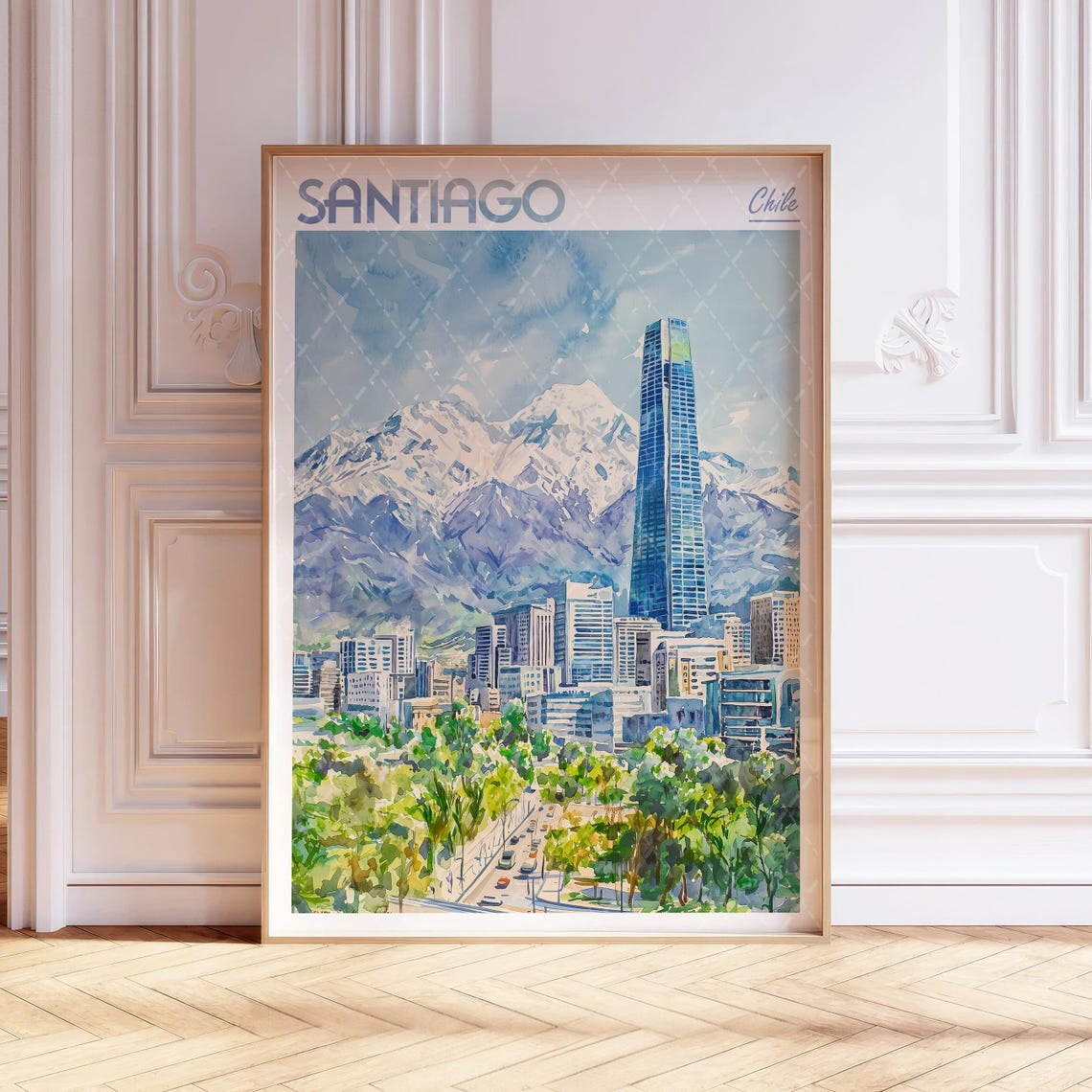 Santiago Chile Cityscape Pastel Travel Poster, Unframed Size 16x24 ...
