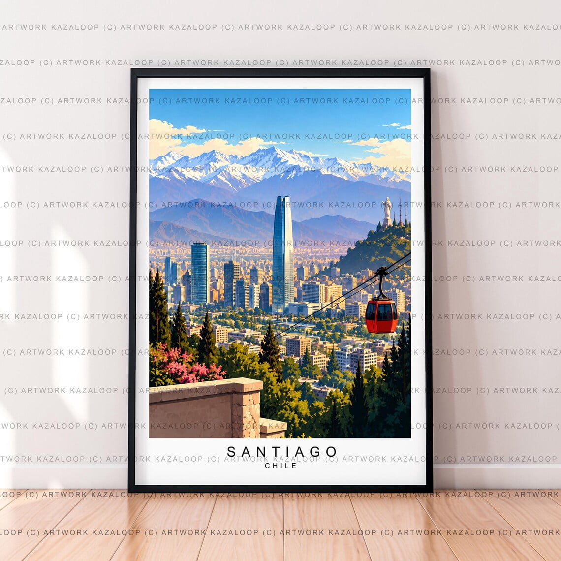 Andes Flashcard Santiago Chile Illustration Poster, Travel, Andes Mountain Skyline ...