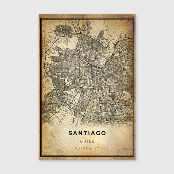 Santiago Chile Map Print: Modern Vintage Wall Artfor Living Room Bedroom Office Farmhouse Neutral Home Artwork Ready to Hang 8x12 inch