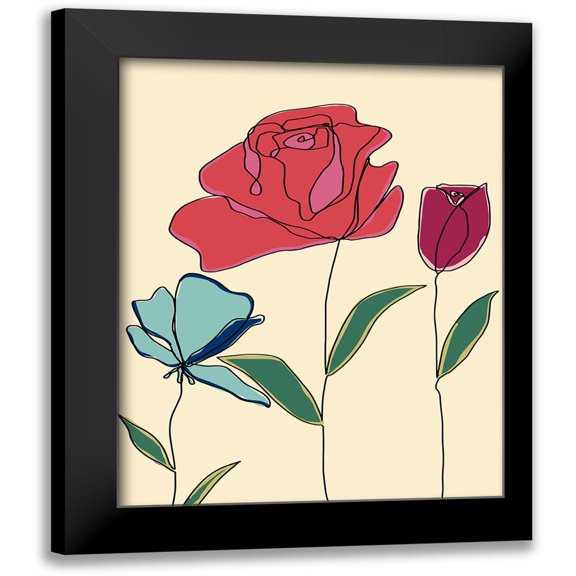 Santiago, Daniela 12x14 Black Modern Framed Museum Art Print Titled - Colored Floral I