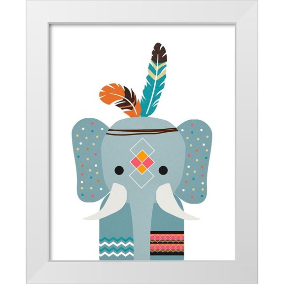 Santiago, Daniela 12x14 White Modern Wood Framed Museum Art Print Titled - Boho Elephant