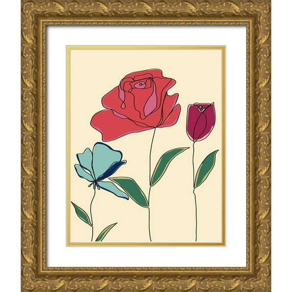 Santiago, Daniela 20x24 Gold Ornate Wood Framed with Double Matting Museum Art Print Titled - Colored Floral I