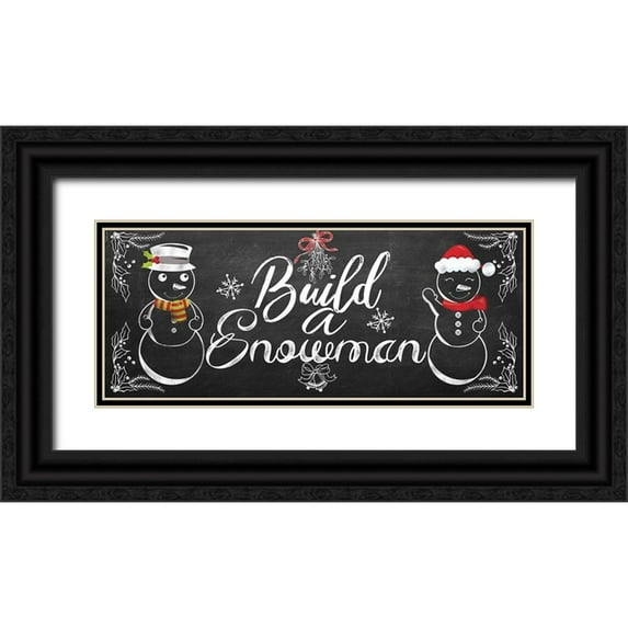 Santiago, Daniela 24x12 Black Ornate Wood Framed with Double Matting Museum Art Print Titled - Build a Snowman