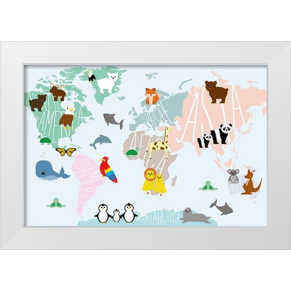 Santiago, Daniela 32x23 White Modern Wood Framed Museum Art Print Titled - Animal Map