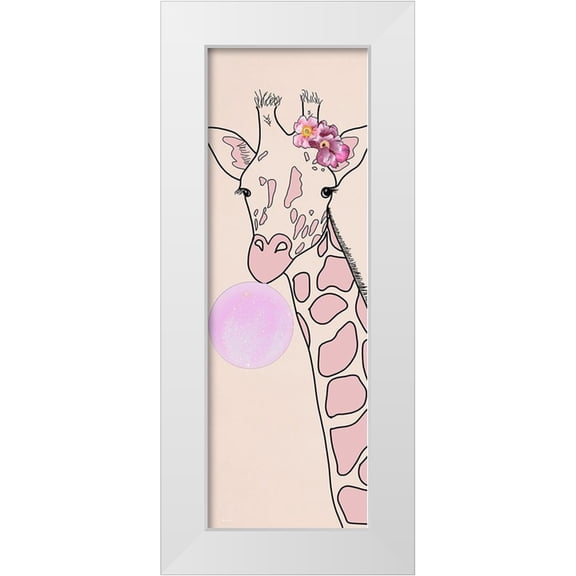 Santiago, Daniela 7x14 White Modern Wood Framed Museum Art Print Titled - Bubblegum Giraffe II